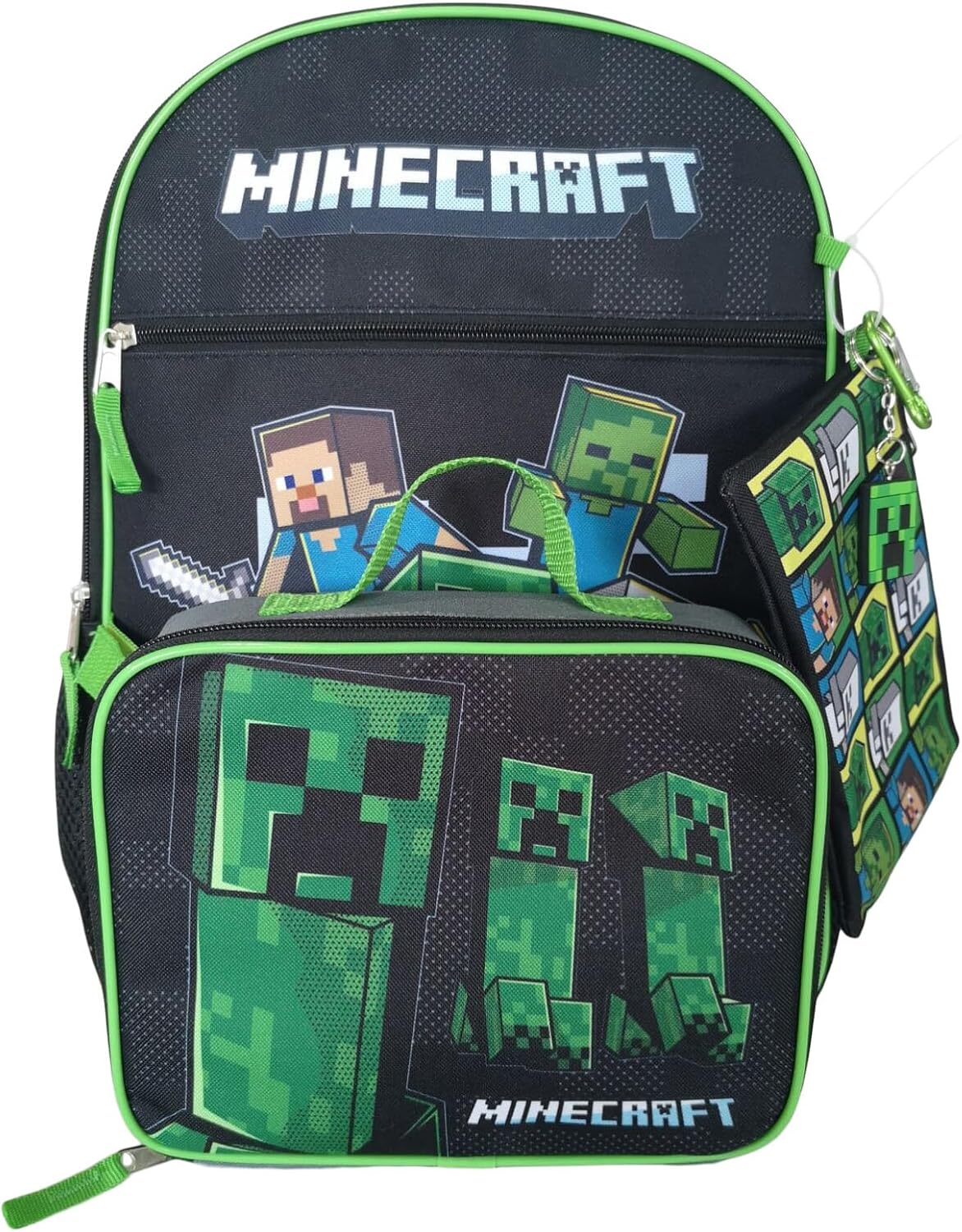 Bioworld Minecraft Creepers 5pc Backpack Bookbag Set Licensed
