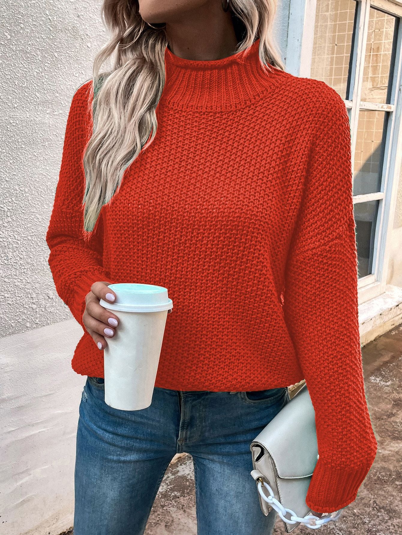 Solid Turtleneck Pullover Sweater Winter Fashion Casual Knitted Long-Sleeved Top Women's Clothing