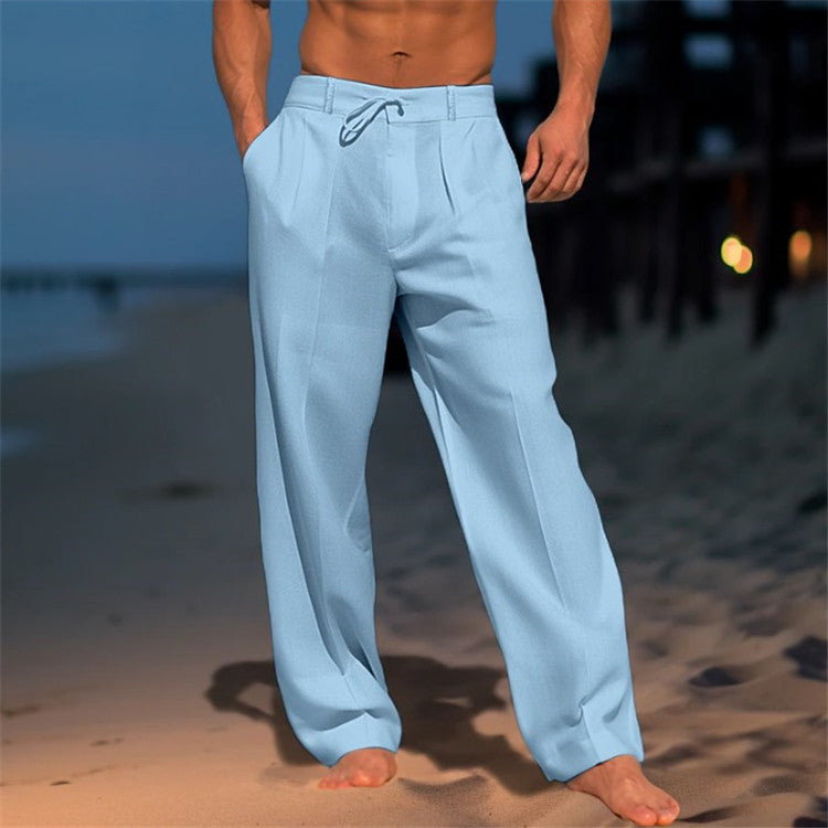 Casual Wide-Leg Straight Pants With Pockets, Fashion Drawstring Trousers For Men Clothing