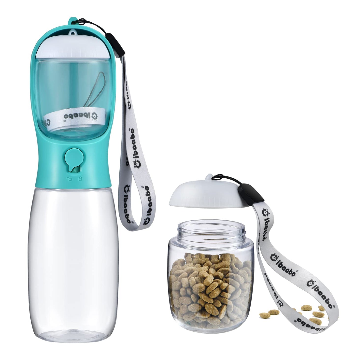 Dog Water Bottle with Food Container, Travel Puppy Water Bowl, Portable Pet Dispenser, Cat Walking and Hiking Dog Gift