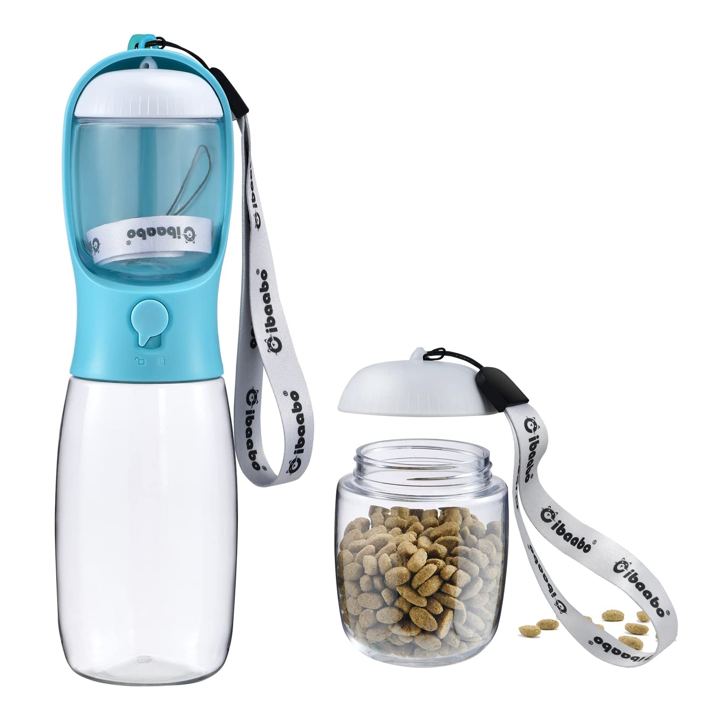 Dog Water Bottle with Food Container, Travel Puppy Water Bowl, Portable Pet Dispenser, Cat Walking and Hiking Dog Gift