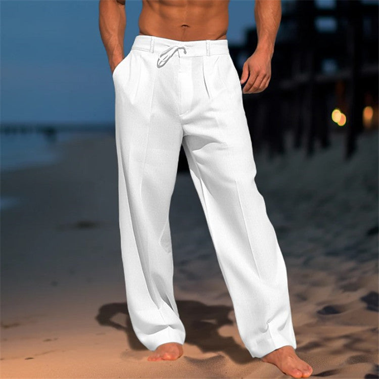 Casual Wide-Leg Straight Pants With Pockets, Fashion Drawstring Trousers For Men Clothing