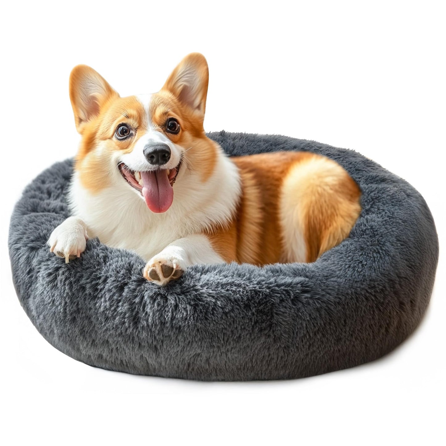 Hoewina Dog & Cat Bed for Indoor Cats, 20in Calming Donut Bed for Puppy and Kitten, Washable Round Fluffy Pet Bed for Small Medium Dogs and Cats (Light Grey)