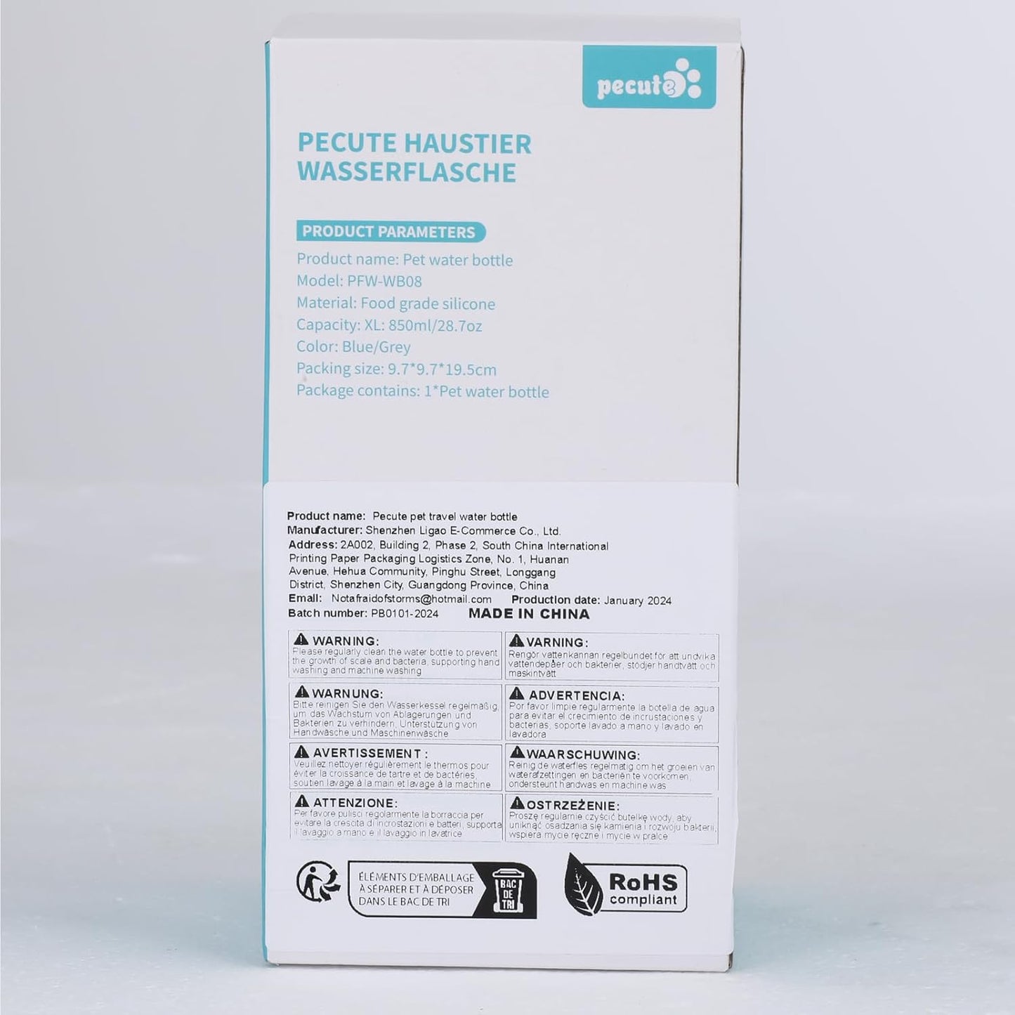 Pecute Upgraded 22 oz Dog Water Bottle with 5 oz Food Container, Portable Dog Travel Water Bottle Dispenser, Leakproof, BPA Free, Lightweight, Pet Water Bottle Bowl for Outdoor Walking Hiking Camping