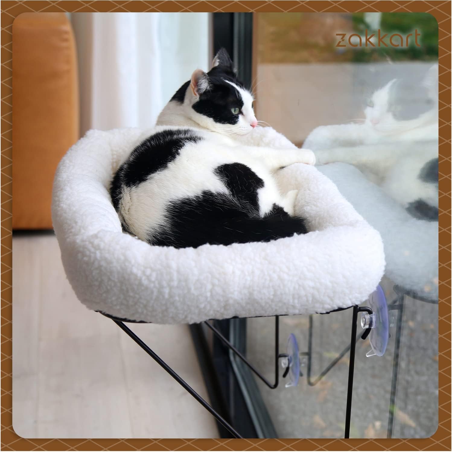 Cat Window Perch - 100% Metal Supported from Below - Comes with Warm Spacious Pet Bed - Cat Window Hammock for Large Cats & Kittens - for Sunbathing, Napping & Overlooking (White)