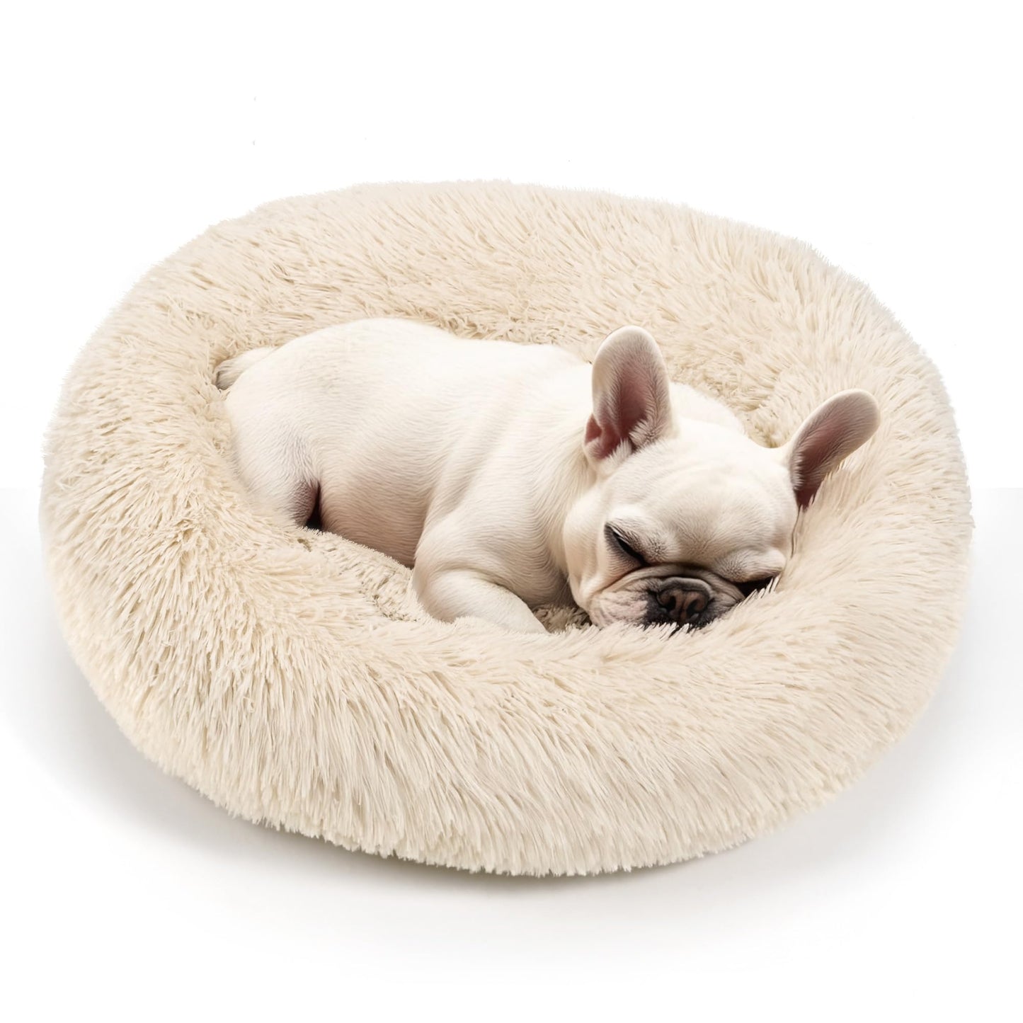 Hoewina Dog & Cat Bed for Indoor Cats, 20in Calming Donut Bed for Puppy and Kitten, Washable Round Fluffy Pet Bed for Small Medium Dogs and Cats (Light Grey)