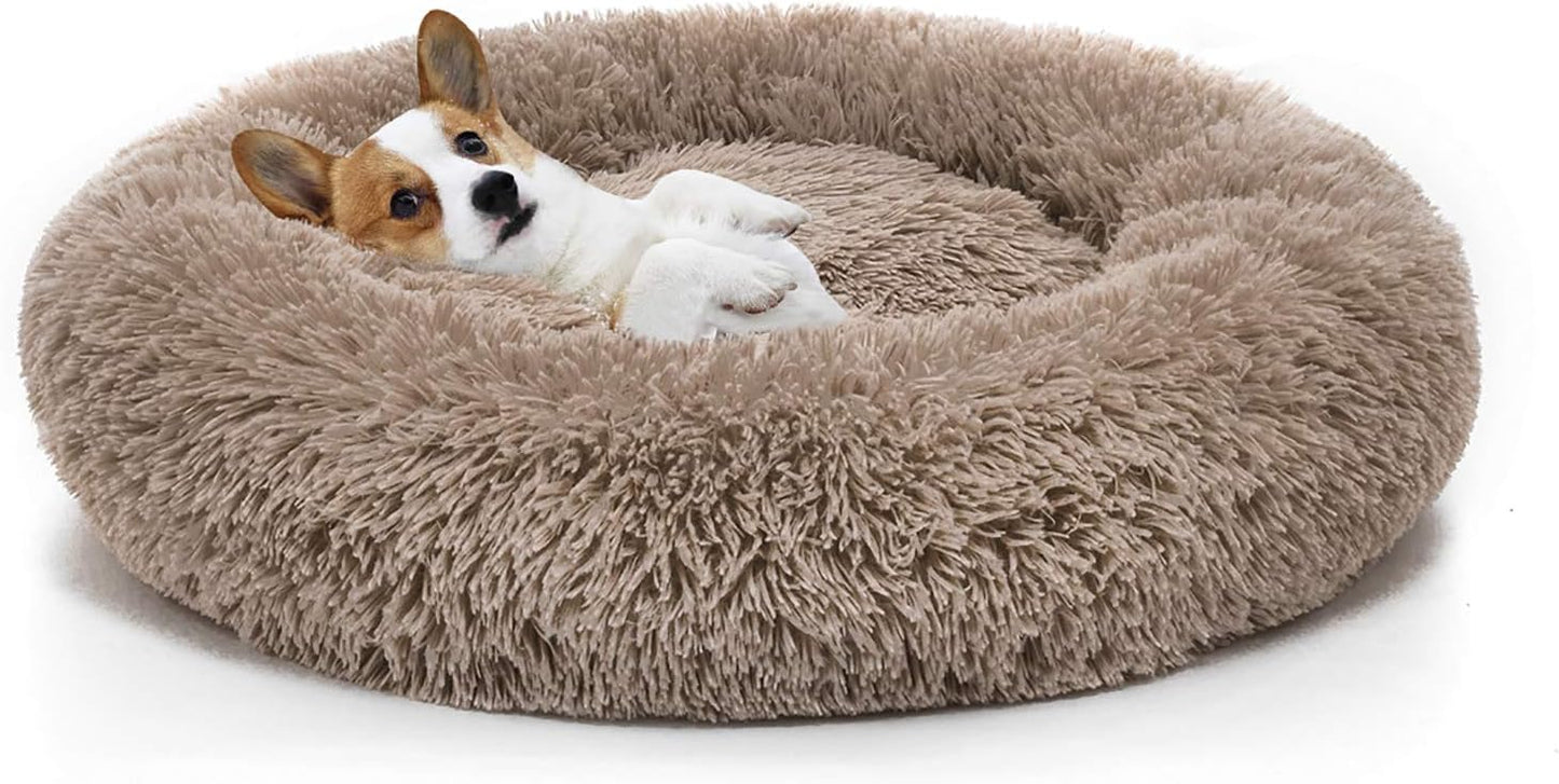 MIXJOY Orthopedic Dog Bed Comfortable Donut Cuddler Round Pet Beds Ultra Soft Washable Dog and Cat Cushion (20''/23''/30'') (23'', Brown)