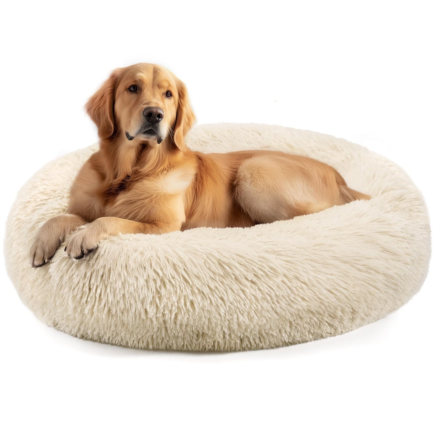 Hoewina Dog & Cat Bed for Indoor Cats, 20in Calming Donut Bed for Puppy and Kitten, Washable Round Fluffy Pet Bed for Small Medium Dogs and Cats (Light Grey)