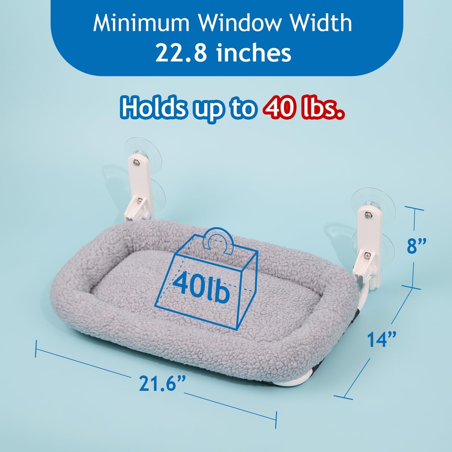 Foldable Cat Hammock for Window - Cordless, Embeded Machine Washable Bed, Robust Metal Frame - Cat Window Perch for Large Cats and Kittens (Gray Bolster Bed, Medium)