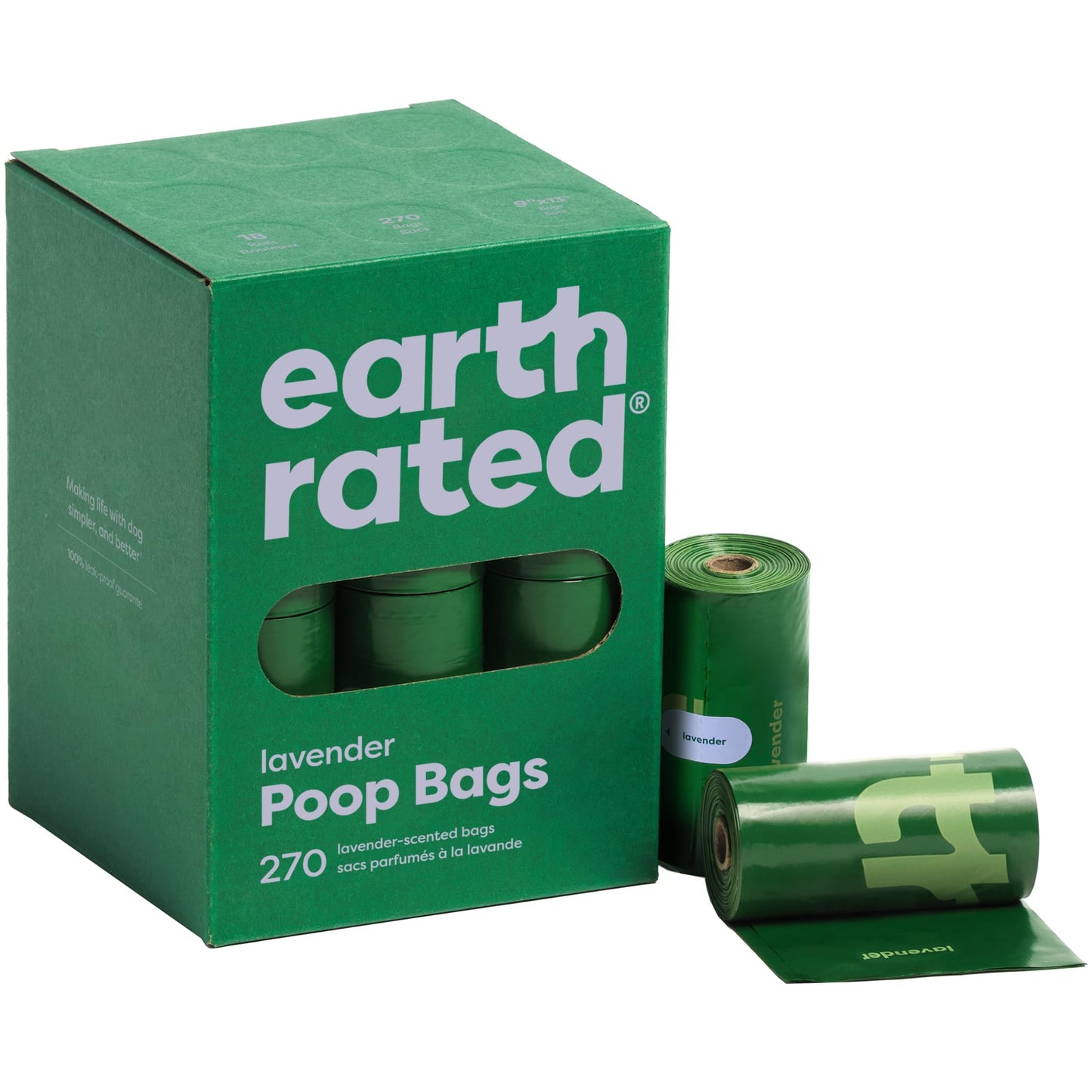 Earth Rated Poop Bags for Dogs, Guaranteed Leak Proof and Extra Thick Waste Bag Refill Rolls, Unscented, 270 Count