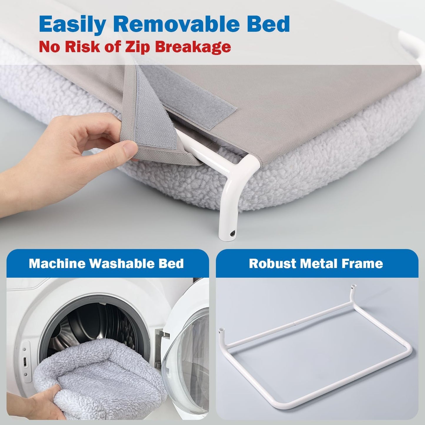 Foldable Cat Hammock for Window - Cordless, Embeded Machine Washable Bed, Robust Metal Frame - Cat Window Perch for Large Cats and Kittens (Gray Bolster Bed, Medium)