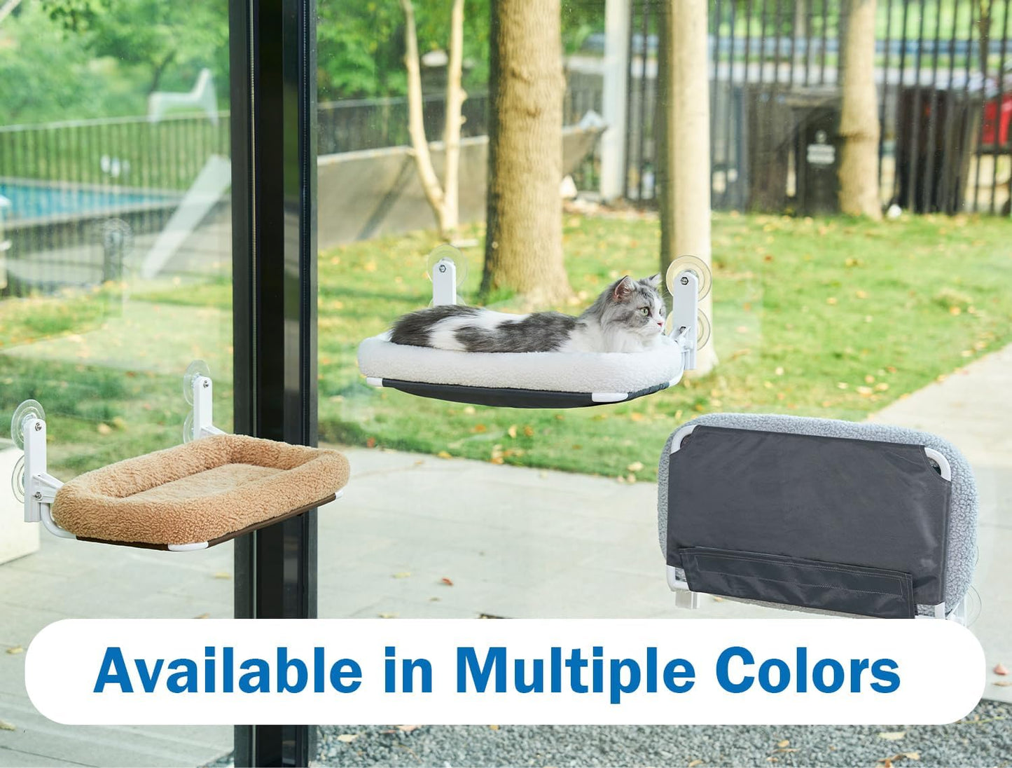 Foldable Cat Hammock for Window - Cordless, Embeded Machine Washable Bed, Robust Metal Frame - Cat Window Perch for Large Cats and Kittens (Gray Bolster Bed, Medium)