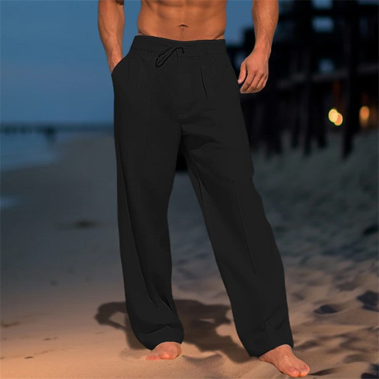 Casual Wide-Leg Straight Pants With Pockets, Fashion Drawstring Trousers For Men Clothing