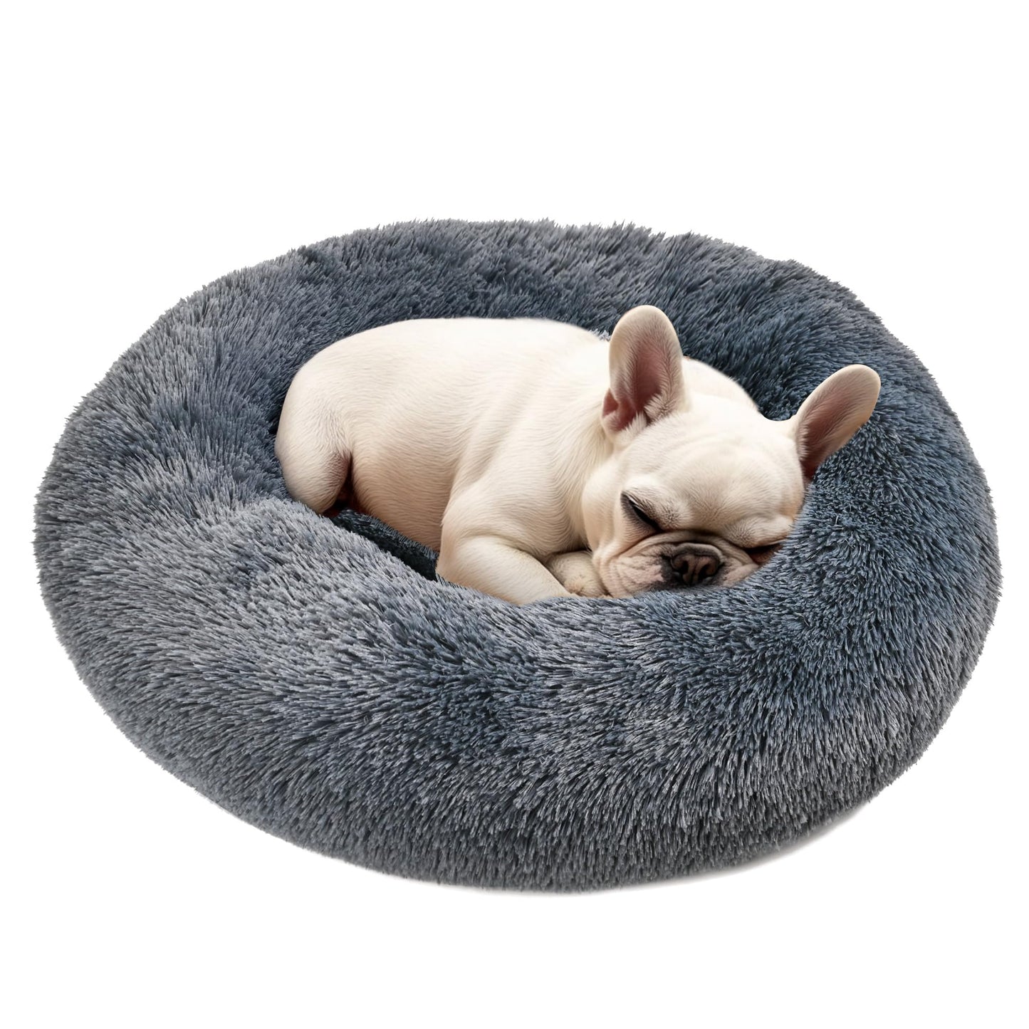 Hoewina Dog & Cat Bed for Indoor Cats, 20in Calming Donut Bed for Puppy and Kitten, Washable Round Fluffy Pet Bed for Small Medium Dogs and Cats (Light Grey)