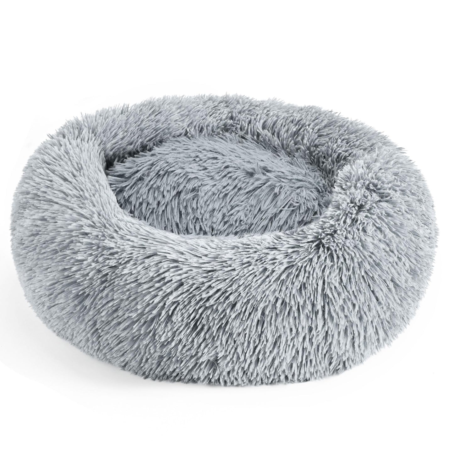Hoewina Dog & Cat Bed for Indoor Cats, 20in Calming Donut Bed for Puppy and Kitten, Washable Round Fluffy Pet Bed for Small Medium Dogs and Cats (Light Grey)