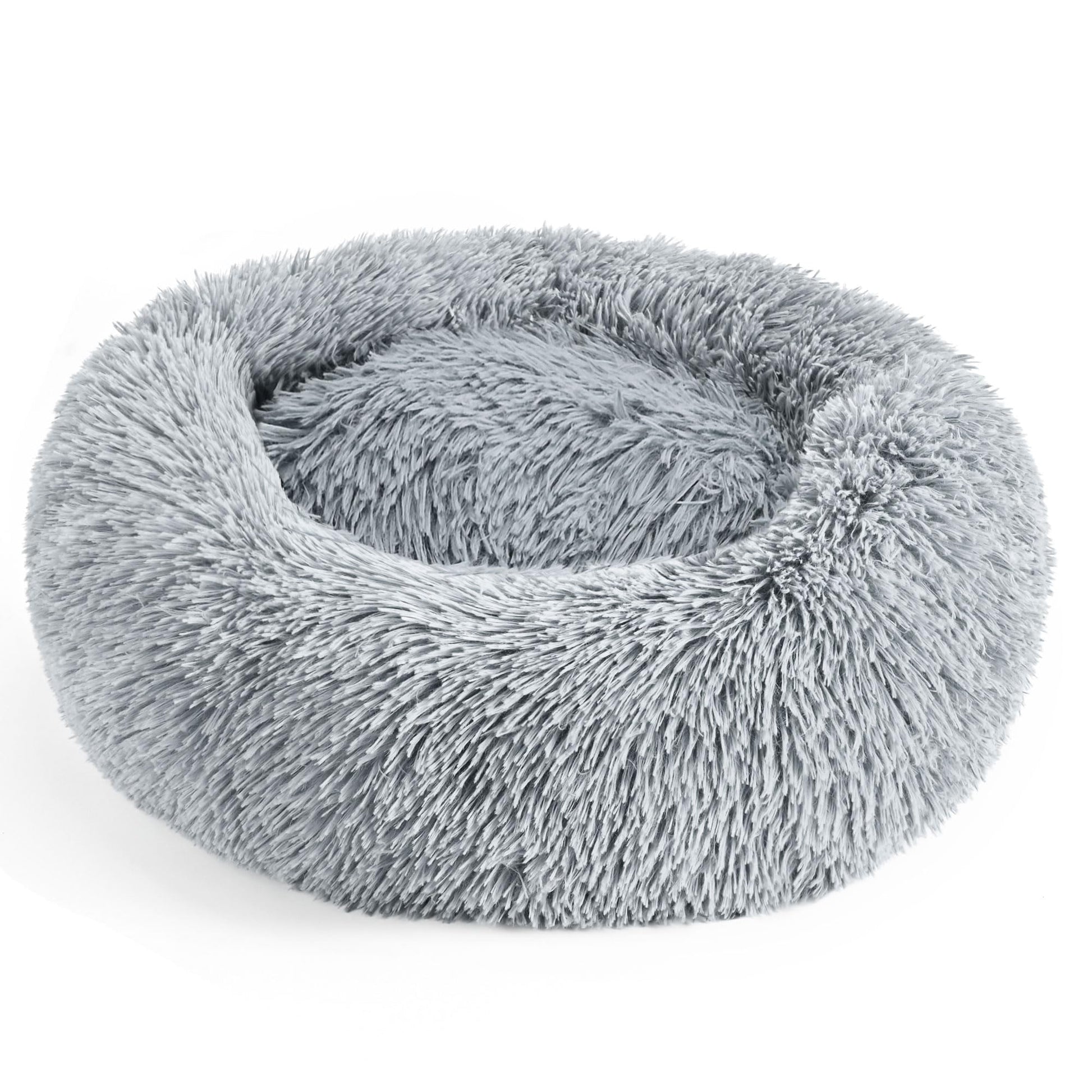 Hoewina Dog & Cat Bed for Indoor Cats, 20in Calming Donut Bed for Puppy and Kitten, Washable Round Fluffy Pet Bed for Small Medium Dogs and Cats (Light Grey)