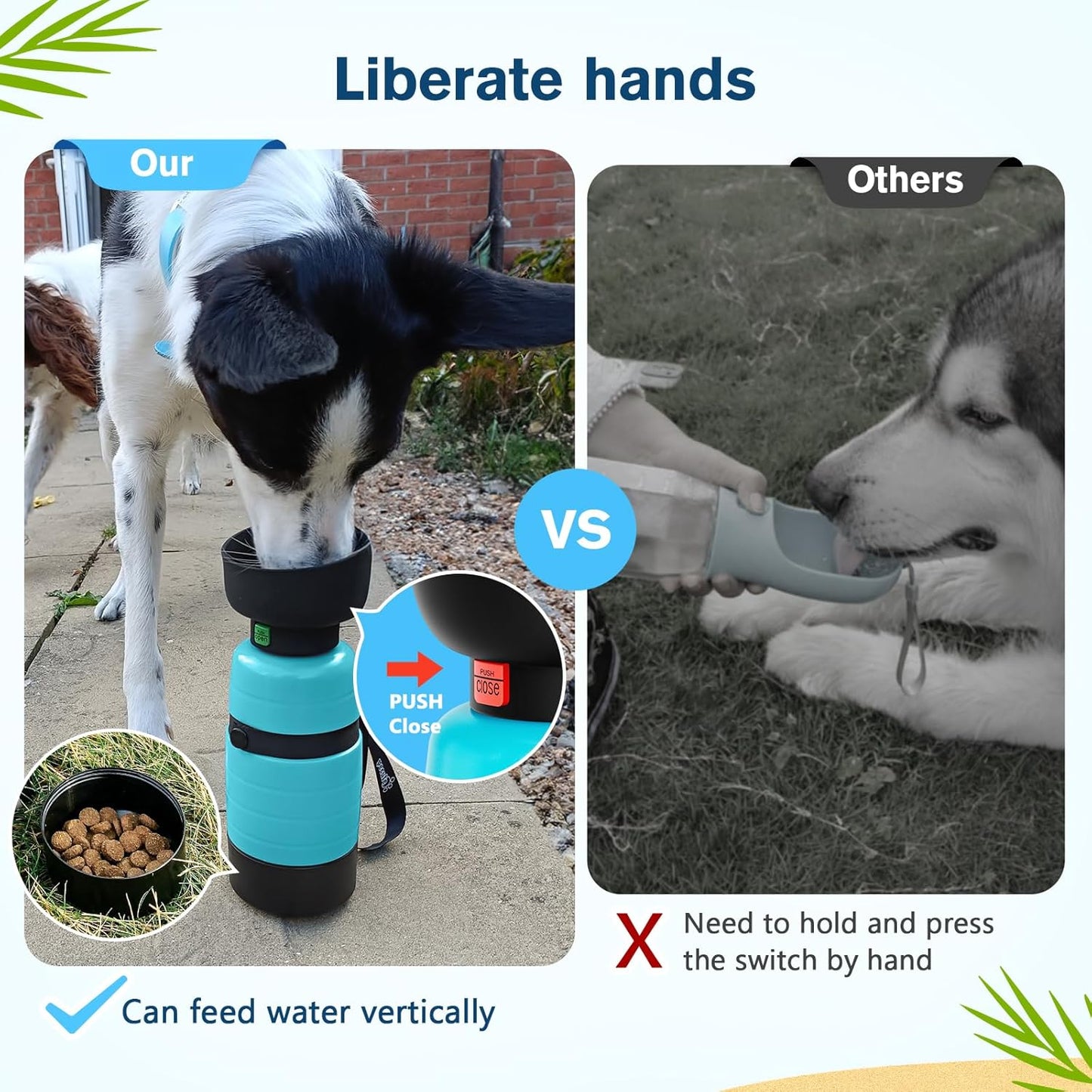 Pecute Upgraded 22 oz Dog Water Bottle with 5 oz Food Container, Portable Dog Travel Water Bottle Dispenser, Leakproof, BPA Free, Lightweight, Pet Water Bottle Bowl for Outdoor Walking Hiking Camping