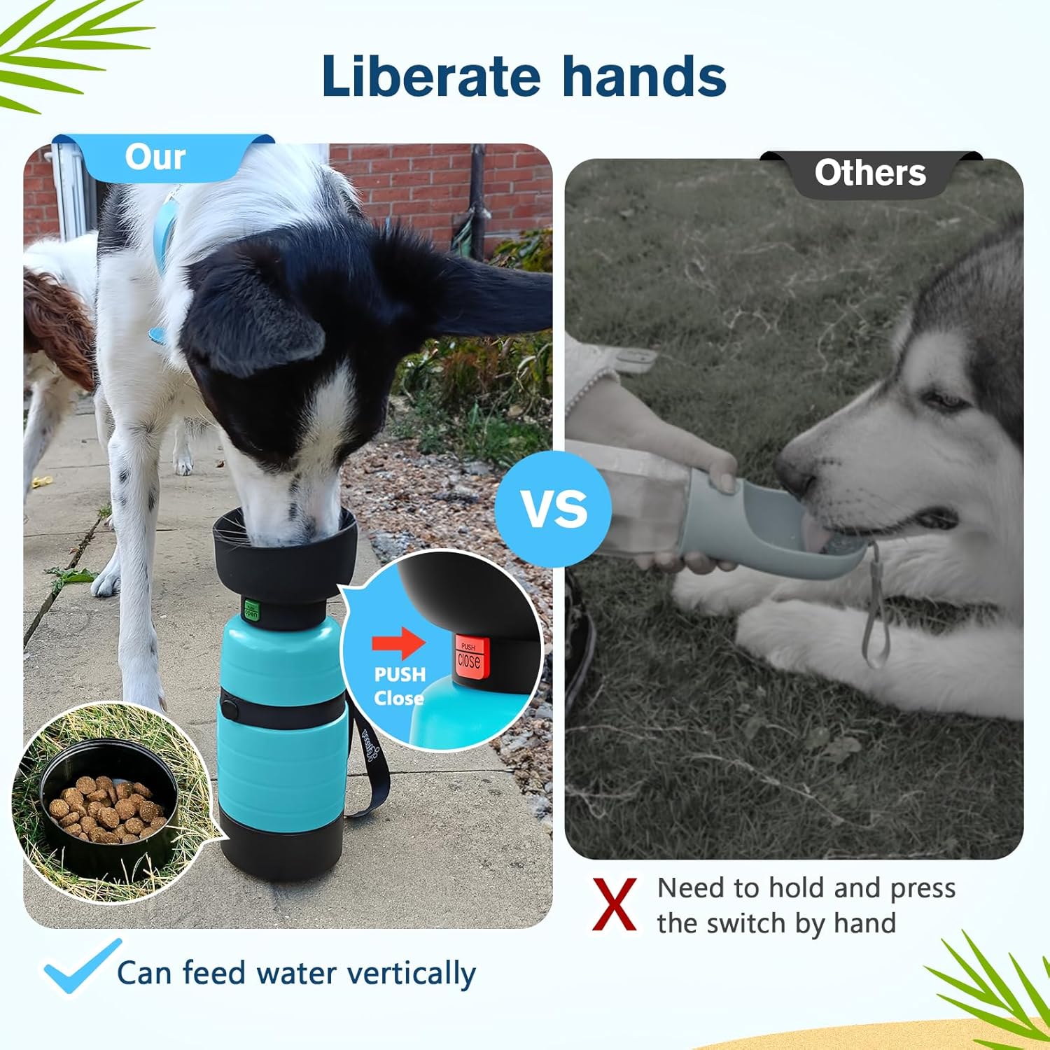 Pecute Upgraded 22 oz Dog Water Bottle with 5 oz Food Container, Portable Dog Travel Water Bottle Dispenser, Leakproof, BPA Free, Lightweight, Pet Water Bottle Bowl for Outdoor Walking Hiking Camping