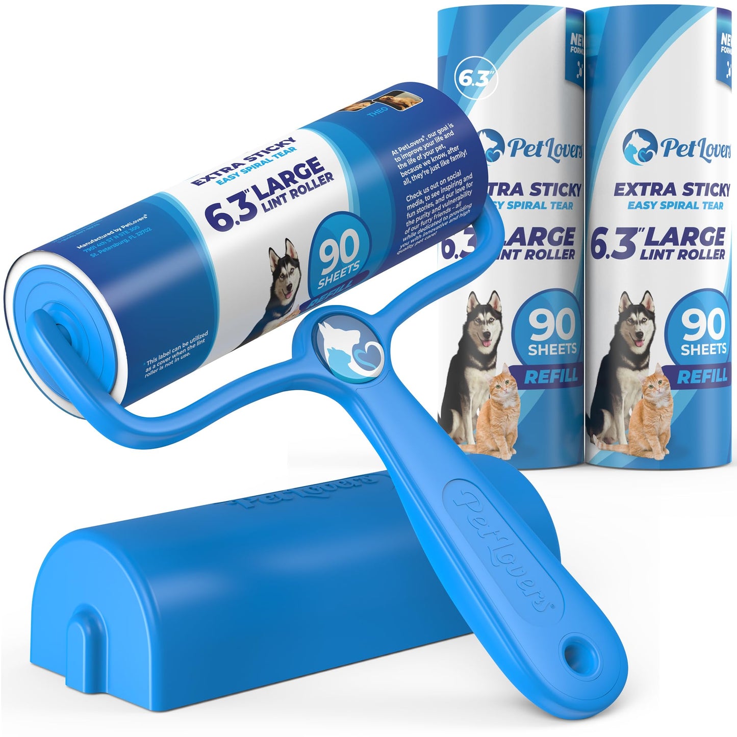 PetLovers Extra Sticky Lint Roller Mega Value Set 450 Sheets for Pet Hair Removal and Clothes, Dog and Cat Lint Remover 5 Pack