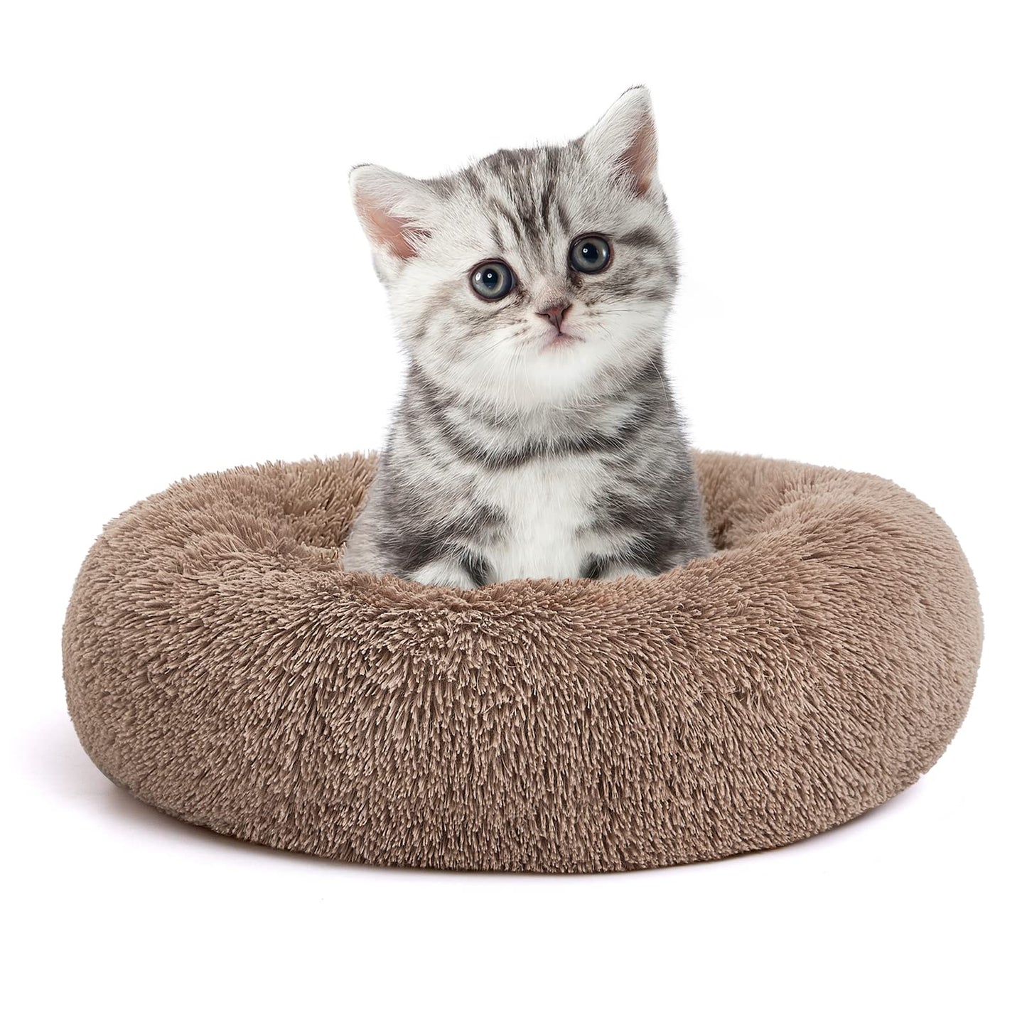 MIXJOY Orthopedic Dog Bed Comfortable Donut Cuddler Round Pet Beds Ultra Soft Washable Dog and Cat Cushion (20''/23''/30'') (23'', Brown)