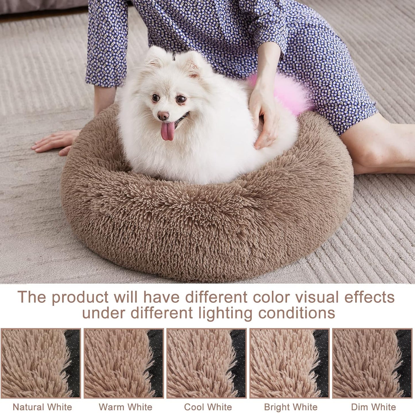 MIXJOY Orthopedic Dog Bed Comfortable Donut Cuddler Round Pet Beds Ultra Soft Washable Dog and Cat Cushion (20''/23''/30'') (23'', Brown)