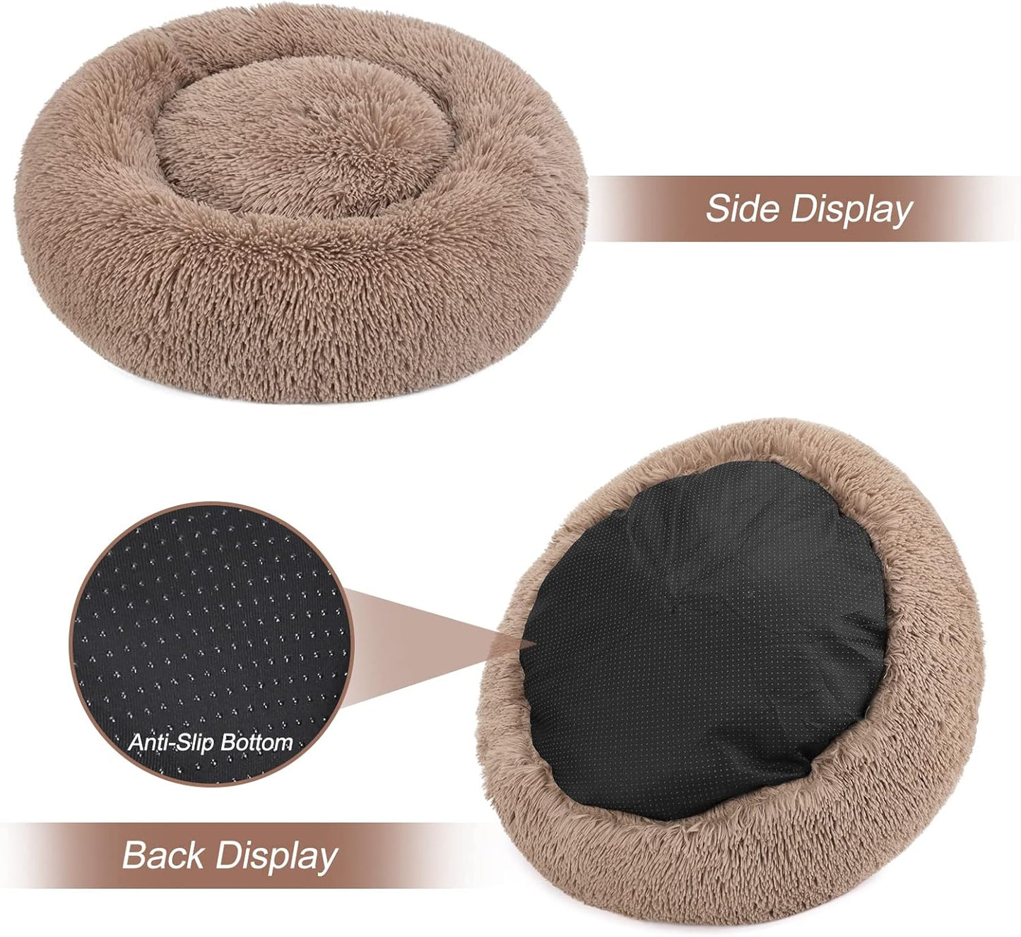 MIXJOY Orthopedic Dog Bed Comfortable Donut Cuddler Round Pet Beds Ultra Soft Washable Dog and Cat Cushion (20''/23''/30'') (23'', Brown)