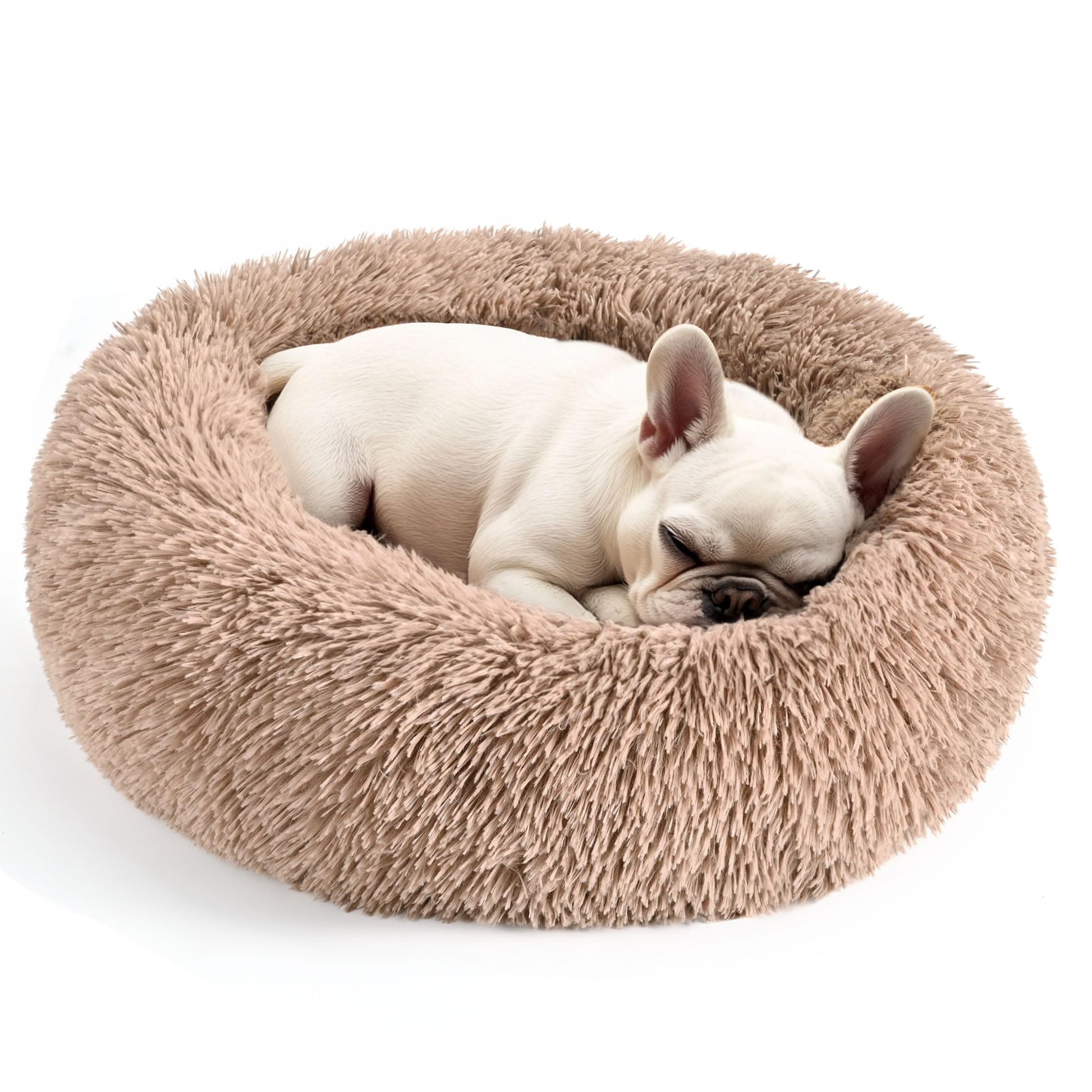 Hoewina Dog & Cat Bed for Indoor Cats, 20in Calming Donut Bed for Puppy and Kitten, Washable Round Fluffy Pet Bed for Small Medium Dogs and Cats (Light Grey)