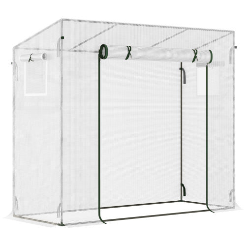 Outsunny Small Walk-in Garden Greenhouse With Steel Frame, Large Roll-up Door And Windows, 200Lx76Wx168Hcm, White