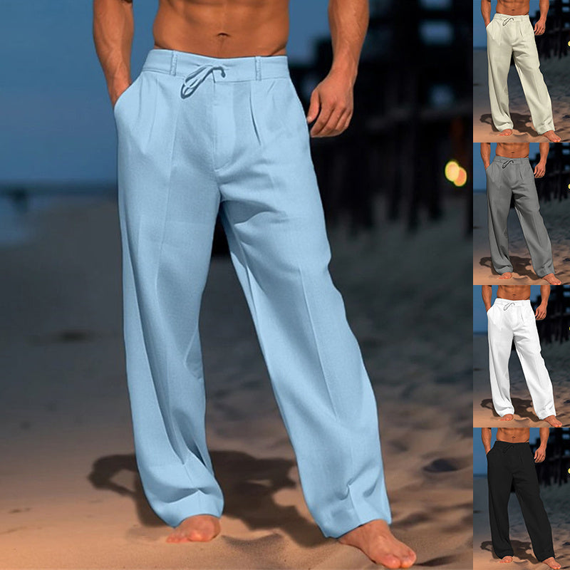 Casual Wide-Leg Straight Pants With Pockets, Fashion Drawstring Trousers For Men Clothing