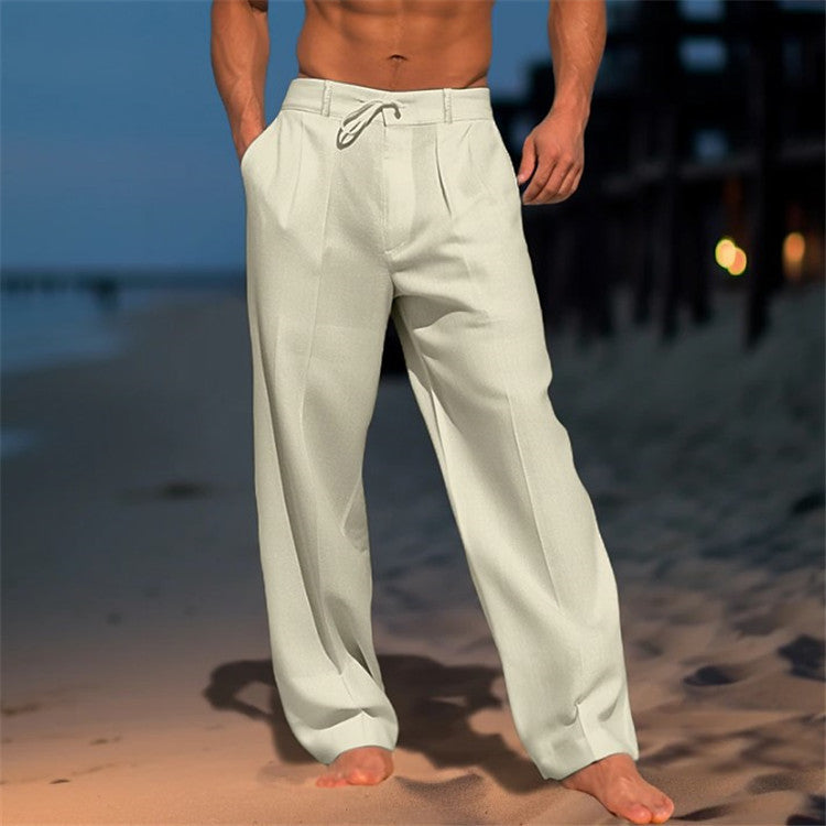 Casual Wide-Leg Straight Pants With Pockets, Fashion Drawstring Trousers For Men Clothing